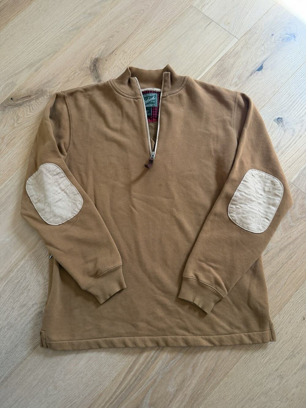 Woolrich Mens M Brown 1/4 Zip Pullover Elbow Patch Mock Neck Sweatshirt EUC